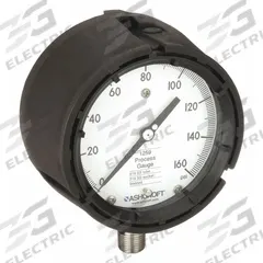 ASHCROFT Process Pressure Gauge: 0 psi to 160 psi, White, 4 1/2 in Dial, 1/2 in NPT Male, Bottom (MPN 451259SD04L160#). Key specifications — Brand: ASHCROFT; Pointer Color: Black; Accuracy: ±0.5%; Dial Color: White; Gauge Wetted Parts: Stainless Steel; Case Material: PBT; Vibration Resistance Properties: None; Pressure Range: 0 psi to 160 psi.