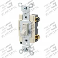LEVITON Wall Switch: Toggle Switch, 4-Way, Maintained, Light Almond, 120/277V AC, 15 A (MPN 54504-2T). Key specifications — Illuminated: No; Voltage Rating: 120/277V AC.
