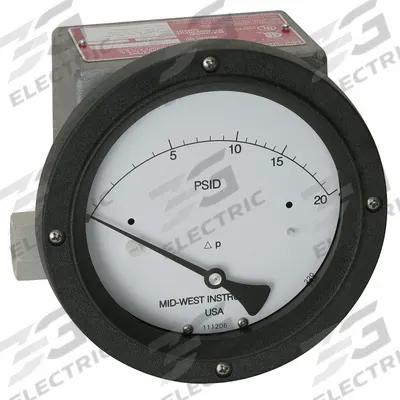 MIDWEST INSTRUMENT Differential Pressure Gauge & Switch: In-Line, 1/4 in NPT Female, 220 - Medium & High Operating Pressure Differential Gauges with Switch