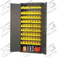 QUANTUM STORAGE SYSTEMS Bin Cabinet: 36 in x 18 in 78 in, 9 Shelves, 72 Bins, Yellow, Solid, Gray (MPN QPR-101YL). Key specifications — Bin Color: Yellow; Bin HxWxD: (72) 4 in x 4 in x 11-5/8 in; Assembled: Assembled; Cabinet Style: Shelf and Bin; Brand: QUANTUM STORAGE SYSTEMS; Cabinet Color: Gray; Cabinet Finish: Baked Enamel; Cabinet Material: Steel.