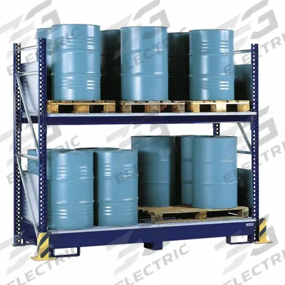 DENIOS Spill Containment Sumps: 54 in x 120 in, For 16 Drums, 2 Levels, 7,500 lb Wt Capacity - Drum Storage Racks