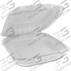 PACTIV Disposable Carry-Out Food Container: Plastic, 1 Compartments, 42 oz Capacity, White, 120 PK (MPN YCN809010000). Key specifications — attr561915: Hinged Lid Container; attr644910: Medium-Weight; attr561912: Hinged Lid; attr553675: Plastic; attr553669: Hinged; attr553677: Yes; attr553680: Hinged Lid Container; attr553682: Square.