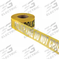 APPROVED VENDOR Barricade Tape: 1,000 ft Lg, 3 in Wd, Police Line Do Not Cross Legend, Polyethylene (MPN RB3103Y811-200). Key specifications — Tape Message: Police Line Do Not Cross; Message Color: Black/Silver; Brand: APPROVED VENDOR.