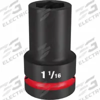 MILWAUKEE Deep Impact Socket: 1 in Drive Size, SAE, 1 1/16 in Socket Size, 6-Point, Deep, Friction (MPN 49-66-6505). Key specifications — attr1215501: MILWAUKEE; attr1215515: Black Phosphate; attr1215518: 1-1/16 in.