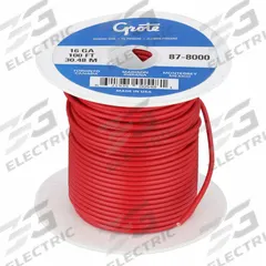GROTE Primary Automotive Wire: GPT, 100 ft, 1 Conductor, 16 AWG, Red, 60 V Volt, SAE J1128 (MPN 87-8000). Key specifications — Brand: GROTE.
