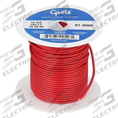 GROTE Primary Automotive Wire: GPT, 100 ft, 1 Conductor, 16 AWG, Red, 60 V Volt - PVC-Insulated General Purpose Primary Wires