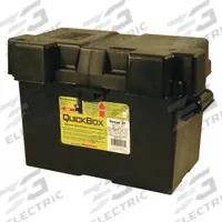 QUICKCABLE Battery Box: Std Vehicles, Group 27 Fits Battery Size Group, 12 3/4 in Inside Lg, Snap (MPN 120172-360-001). Key specifications — Removable Lid: Yes; Closure Type: Snap; Brand: QUICKCABLE; Fits Battery Size Group: Group 27; Battery Box Material: Plastic.