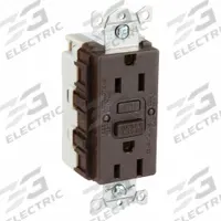 HUBBELL GFCI Receptacle: Decorator Duplex, 5-15, Brown, GFCI, 125V AC, 15 A, 2 Pole / 3 Wire (MPN SNAPGF15GRY)