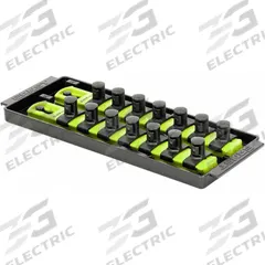 ERNST MANUFACTURING Socket Organizer: Yellow, 3 5/8 in Overall Wd, 14 Posts/Slots, Sockets (MPN 8563HV). Key specifications — attr1125333: (14) Socket Clips; attr1125346: ERNST MANUFACTURING; attr1125347: Yellow; attr1136588: Sockets; attr1125364: Socket Bit Tray.