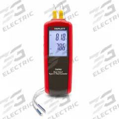 TRIPLETT Thermocouple Thermometer: For Type J/Type K Thermocouple Type, 2 Channels (MPN TMP60). Key specifications — Testing Functions: Differential Temperature; Accuracy: ±0.15 % + 1.8 °F/1 °C Above -148 °F; Brand: TRIPLETT.