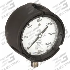 ASHCROFT Process Pressure Gauge: 0 psi to 3,000 psi, White, 4 1/2 in Dial, 1/2 in NPT Male, Bottom (MPN 451259SD04L3000#). Key specifications — Brand: ASHCROFT; Pointer Color: Black; Accuracy: ±0.5%; Dial Color: White; Gauge Wetted Parts: Stainless Steel; Case Material: PBT; Vibration Resistance Properties: None; Pressure Range: 0 psi to 3,000 psi.