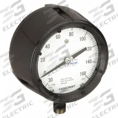ASHCROFT Panel-Mount Compound Gauge: 0 psi to 160 psi, White, 4 1/2 in Dial, 1/2 in NPT Male, Bottom (MPN 0627-0500-0001-60). Key specifications — Brand: ASHCROFT; Pointer Color: Black; Accuracy: ±0.5%; Dial Color: White; Gauge Wetted Parts: Stainless Steel; Case Material: Phenolic; Vibration Resistance Properties: None; Pressure Range: 0 psi to 160 psi.