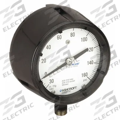 ASHCROFT Panel-Mount Compound Gauge: 0 psi to 160 psi, White, 4 1/2 in Dial, 1/2 in NPT Male - All-Stainless Steel Wetted Parts & Casing