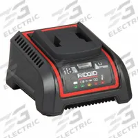 RIDGID Battery Charger: Single-Port Charging, For 18V DC, 4 Ah Charged in 1-Hour, 100-240V AC (MPN 64383). Key specifications — attr1255775: Rapid; attr1255810: 18V DC; attr1255811: (1) 18V; attr1255812: 100-240V AC.