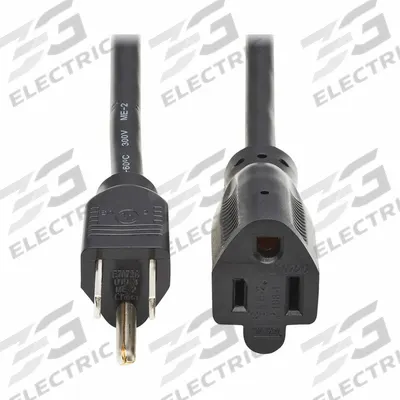EATON TRIPP LITE Power Cord: 10 ft Lg, 3/16, 5-15P Plug, 5-15R Receptacle, SJT, PVC - Electronic Equipment Power Cords