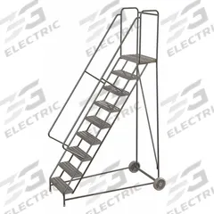 TRI-ARC Wheelbarrow Ladder: 7.5 ft Platform Ht, Assembled, No Locking Mechanism, Aluminum (MPN WLARTR109244). Key specifications — attr1051219: Gray; attr1051213: TRI-ARC; attr1051229: Double Handrails; attr1085465: None.