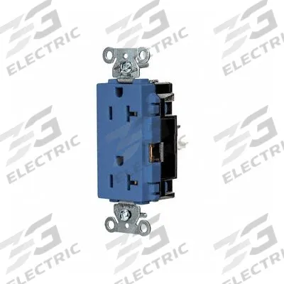 HUBBELL Receptacle: Decorator Duplex, 5-20, Blue, 125V AC, 20 A, 2 Pole / 3 Wire (MPN DR20STBL) - General Purpose Receptacles