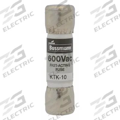 BUSSMANN Fuse: KTK Series, Midget, Fast-Acting, 400 mA, 600 V AC - Fast-Acting Cylindrical Fuses