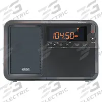 ETON Mini Shortwave Radio: AM/FM/LW/SW, Mineral Gray, LCD, Digital, Local/World Time Setting (MPN NELITETRAVELER). Key specifications — attr929404: Digital; attr929398: ETON; attr929400: Mineral Gray; attr929416: Battery; attr929395: NELITETRAVELER; attr929405: Local/World Time Setting; attr929407: Leather Case; attr929399: SW.