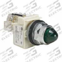 SCHNEIDER ELECTRIC Pilot Light: 30 mm Panel Mounting Size, Green, Incandescent, 9001K Series (MPN 9001KT1G9). Key specifications — Series: 9001K; Brand: SCHNEIDER; Includes Push-To-Test: Push-To-Test Included.