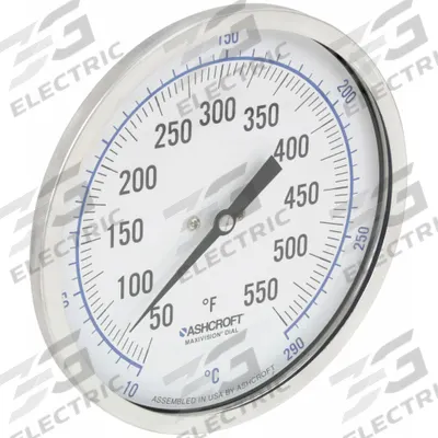 ASHCROFT Dial Thermometer: 50°F to 550°F /10°C to 290°C, ±1% Accuracy, 2.5 in Stem Lg - Back-Mount Fixed-Angle Thread-Mount Dial Thermometers