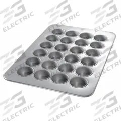 CHICAGO METALLIC Texas Size Muffin Pan: Aluminized Steel, 24 Slots, 17 7/8 in Overall Wd, Silver (MPN 45265). Key specifications — Pan Style: Muffin Pan; Brand: CHICAGO METALLIC; Color: Silver; Material: Aluminized Steel; NSF Certified: No; Number of Slots: 24.
