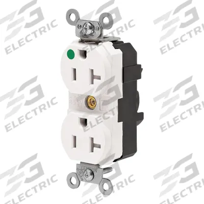 LEVITON Receptacle: Hospital Grade Fed. Spec., Duplex, 5-20R, White, 125V AC, 20 A - General Purpose Receptacles