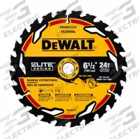 DEWALT Circular Saw Blade: 6 1/2 in Blade Dia., 24 Teeth, 0.07 in Cut Wd, 5/8 in Arbor Size, Framing (MPN DWAW61224). Key specifications — attr1116119: DEWALT; attr1145631: Wood.