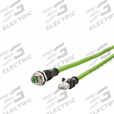 METZ CONNECT Cable: Cat7, M12 Jack Male Straight x RJ45 Male Straight, 5 m Lg, PUR, Green - M12 Connector to RJ45 Connector Cordsets