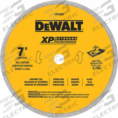 DEWALT Diamond Saw Blade: 7 in Blade Dia., 5/8 in Arbor Size, Wet - Tile-Cutting Blades
