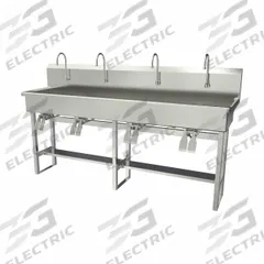 SANI-LAV Wash Station: 45 in Overall Ht, 77 in Bowl Lg, 8 in Bowl Dp, 2 gpm Flow Rate, 16 ga (MPN 58FK2). Key specifications — Includes Side Splash: Side Splash Not Included; Brand: SANI-LAV.