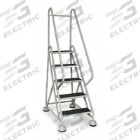 COTTERMAN Rolling Ladder: 3.8 ft Platform Ht, Partially Assembled, Steel, Wt-Actuated Auto-Lock (MPN ST-501 A2 C1 P5). Key specifications — Includes Handrails: Handrails Included; Material: Steel; Brand: COTTERMAN; Color: Gray.