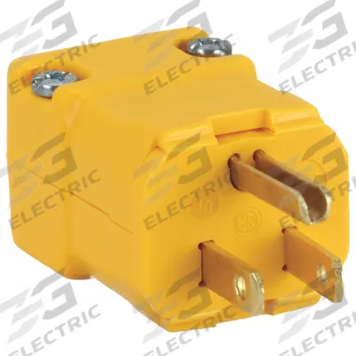 BRYANT Straight Blade Plug: 5-15P, 125V AC, 15 A, 2 Pole, 3 Blade, Yellow (MPN BRY5965Y) - Hinged Plugs
