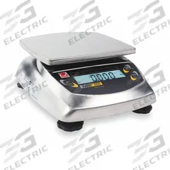 OHAUS Food Scale: 5 7/8 in Weighing Surface Dp, 6 1/4 in Weighing Surface Wd, 3 in Overall Ht, LCD (MPN V31X6). Key specifications — Readability: 0.005 lb/1 g; Brand: OHAUS; IP Rating: Not IP Rated.