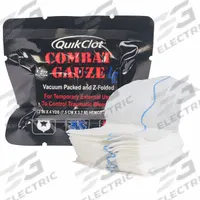 QUIKCLOT Combat Gauze: 4 yd Dressing Lg, 3 in Dressing Wd, Gauze, Sterile, Fastener Not Included (MPN 30-0109). Key specifications — attr1002180: Not Water Resistant; attr1002179: Unitized; attr1002176: EN ISO 13485:2016; attr1002155: 30-0109; attr1002172: Packet; attr1002174: Combat Gauze; attr1002177: Sterile; attr1025055: Clotting Agent Included.
