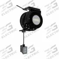 HUBBELL WIRING DEVICE-KELLEMS Extension Cord Reel: Ratchet Lock, 45 ft Cord Lg, 12 AWG, SJO, 5-20P (MPN HBLM45123BLKR220M1). Key specifications — Retractable Cord Ending NEMA Configuration: 5-20R; Feeder Cord Ending NEMA Configuration: 5-20P; Brand: HUBBELL WIRING DEVICE-KELLEMS.