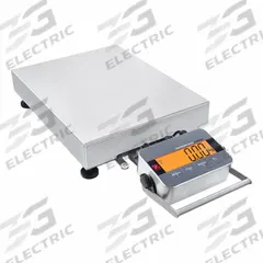 OHAUS Industrial Bench Scale: 16 1/2 in x 21 5/8 in, IP65/IP66, Front-Mounted, Stainless Steel (MPN i-D33XW150B1L5 AM). Key specifications — attr1341383: USB; attr1341384: 0.05 lb/20 g; attr1341400: OHAUS; attr1383935: Stainless Steel.