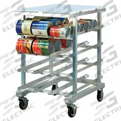 NEW AGE Can Rack: Half Size, 4 Shelves, 72 Cans Held, Mobile, 41 in Overall Ht, 25 in Overall Wd (MPN 1227). Key specifications — Material: Aluminum; Brand: NEW AGE; Full Size/Half Size: Half Size; Mobile/Stationary: Mobile; NSF Certified: Yes.
