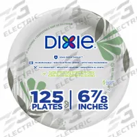 DIXIE Disposable Paper Plate: Multi, Medium-Wt, 6 7/8 in Disposable Plate Size, 500 PK (MPN UX7WS). Key specifications — attr553080: Round; attr553063: Soak-Proof Shield; attr553071: Paper; attr553072: Yes; attr553076: Pathways; attr553078: Salad Plate; attr553062: DIXIE.