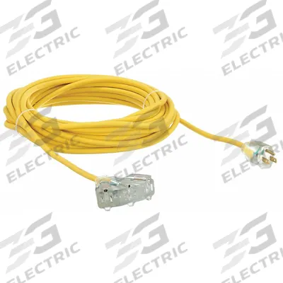 APPROVED VENDOR Extension Cord: Outdoor Use, 50 ft Lg, 3 Outlets, 5-15P, 14/3, SJTW, Yellow - Outdoor Extension Cords with Multiple Outlets