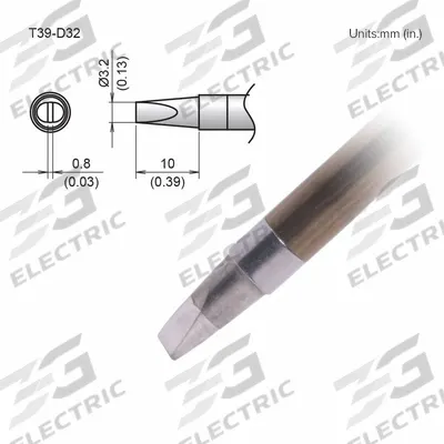 HAKKO Soldering Tip: T39 Series, Chisel, 3.2 mm W - T39 Series Soldering Tips