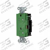 HUBBELL Receptacle: Decorator Duplex, 5-20, Green, 125V AC, 20 A, 2 Pole / 3 Wire (MPN HBL2162STGNTR)