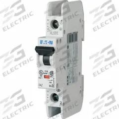 EATON IEC Miniature Circuit Breaker: 16 A Amps, 125V DC, 10 kA at 277/480V AC, Screw, DC Only (MPN FAZ-C16/1-NA-DC-SP). Key specifications — Brand: EATON; DC Voltage Rating: 125V DC; Max. AIR Rating: 10 kA at 277/480V AC; Terminal Connection: Screw.