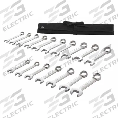 WESTWARD Combination Wrench Set: Alloy Steel, Satin, 17 Tools, 15° Head Offset Angle - SAE & Metric 12-Point Combination Wrench Sets