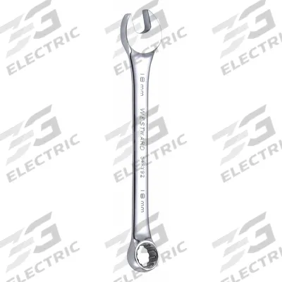 WESTWARD Combination Wrench: Alloy Steel, Chrome, 18 mm Head Size, 9 1/4 in Overall Lg - Metric Spline Combination Wrenches