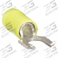 STA-KON Fork Terminals: Yellow, Nylon, #8 Stud Size, 12 AWG – 10 AWG Wire Range, Flanged Fork, 600 V (MPN RC10-8FS). Key specifications — Barrel Style: Insulation Grip; Manufacturer Part Number: RC10-8FS; Brand: STA-KON; Series: RC1223.