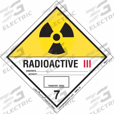 LABELMASTER Radioactive Placard: Radioactive III, 3 15/16 in x 4 in, 3 15/16 in Label Ht - Class 7: Radioactive
