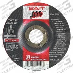 SAIT Depressed Center Cut-Off Wheel: Type 27, 4 1/2" x 0.09" x 7/8", Aluminum Oxide, 60 Grit, A60S (MPN 20903). Key specifications — Series: A60S; Brand: UNITED ABRASIVES-SAIT.