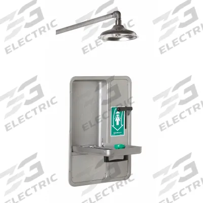 HAWS Shower with Eyewash: Wall Mnt, Covered, Stainless Steel Bowl, Stainless Steel Pipe - Wall-Mount Safety Showers with Recessed Eyewash