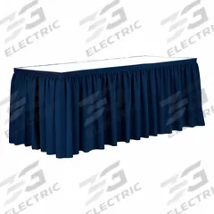 R&R TEXTILE Table Skirt: Royal Blue, 13 ft Overall Lg, Poly, Shirred, Hook-and-Loop (MPN EE-Pshirred-13FTx29in-Royal Blue). Key specifications — Attachment Type: Hook-and-Loop; Color: Royal Blue; Material: Poly; Pleat Type: Shirred; Brand: R&R TEXTILE.